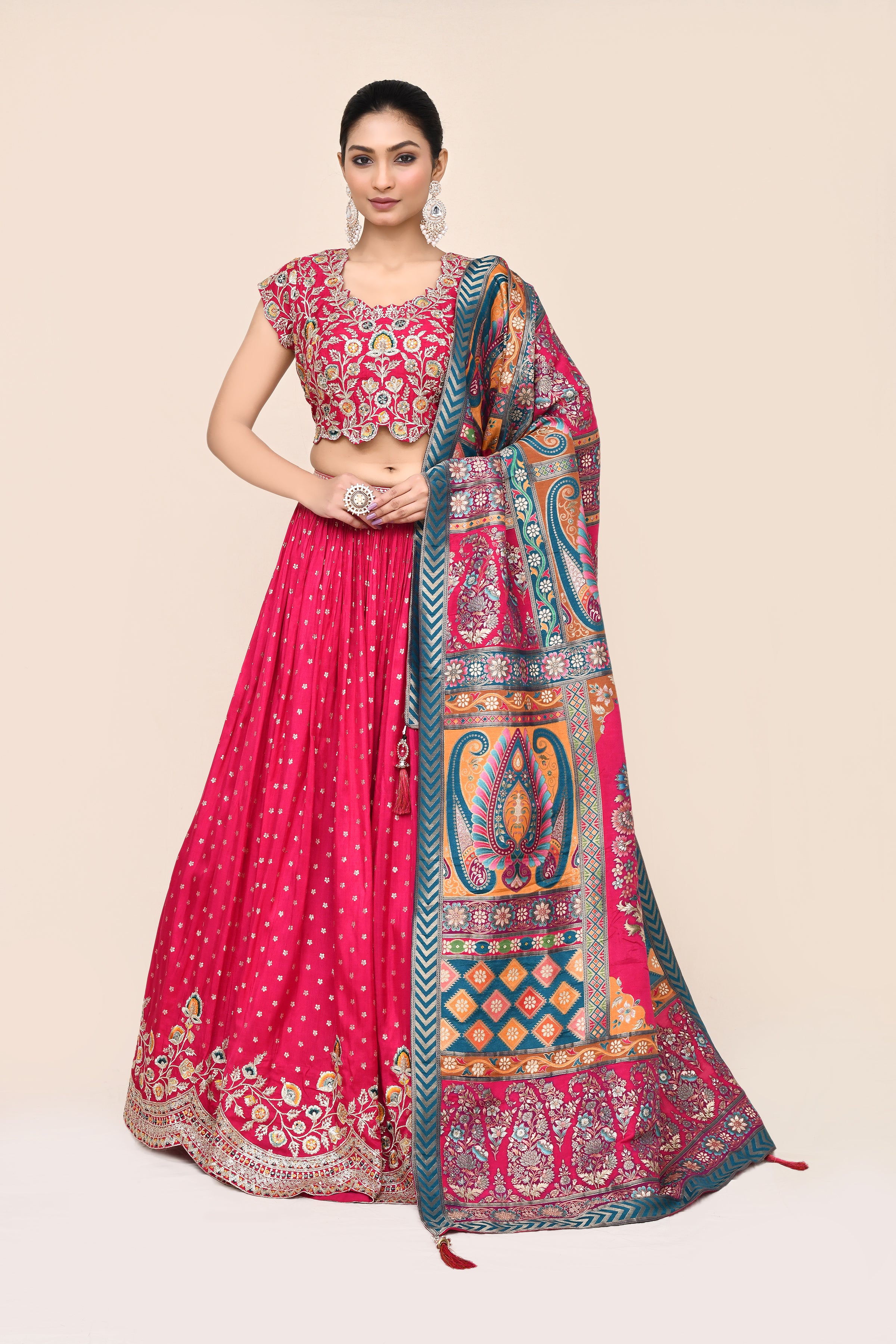 "MANSI 003" Pure Red Banarasi Lehenga