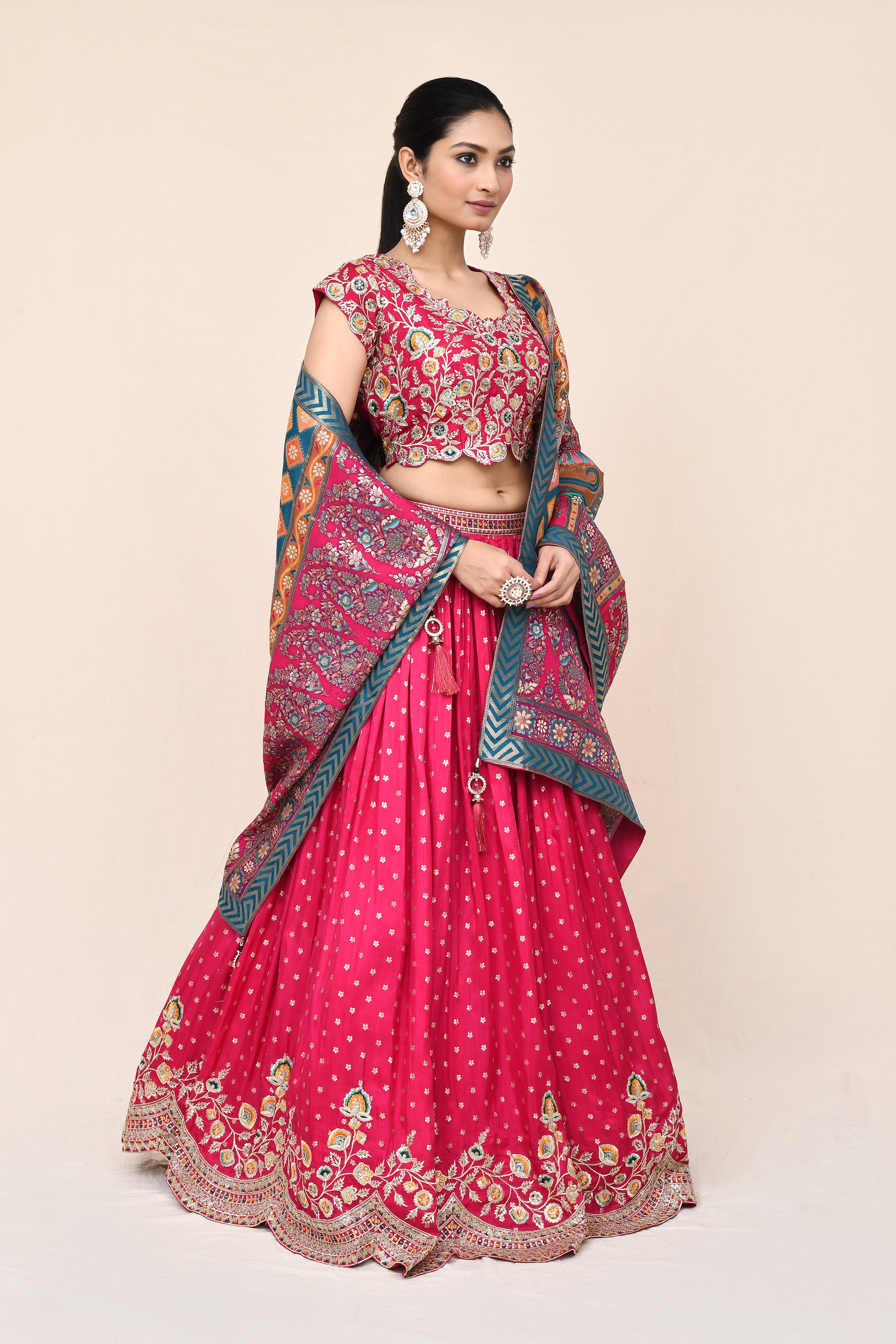 "MANSI 003" Pure Red Banarasi Lehenga
