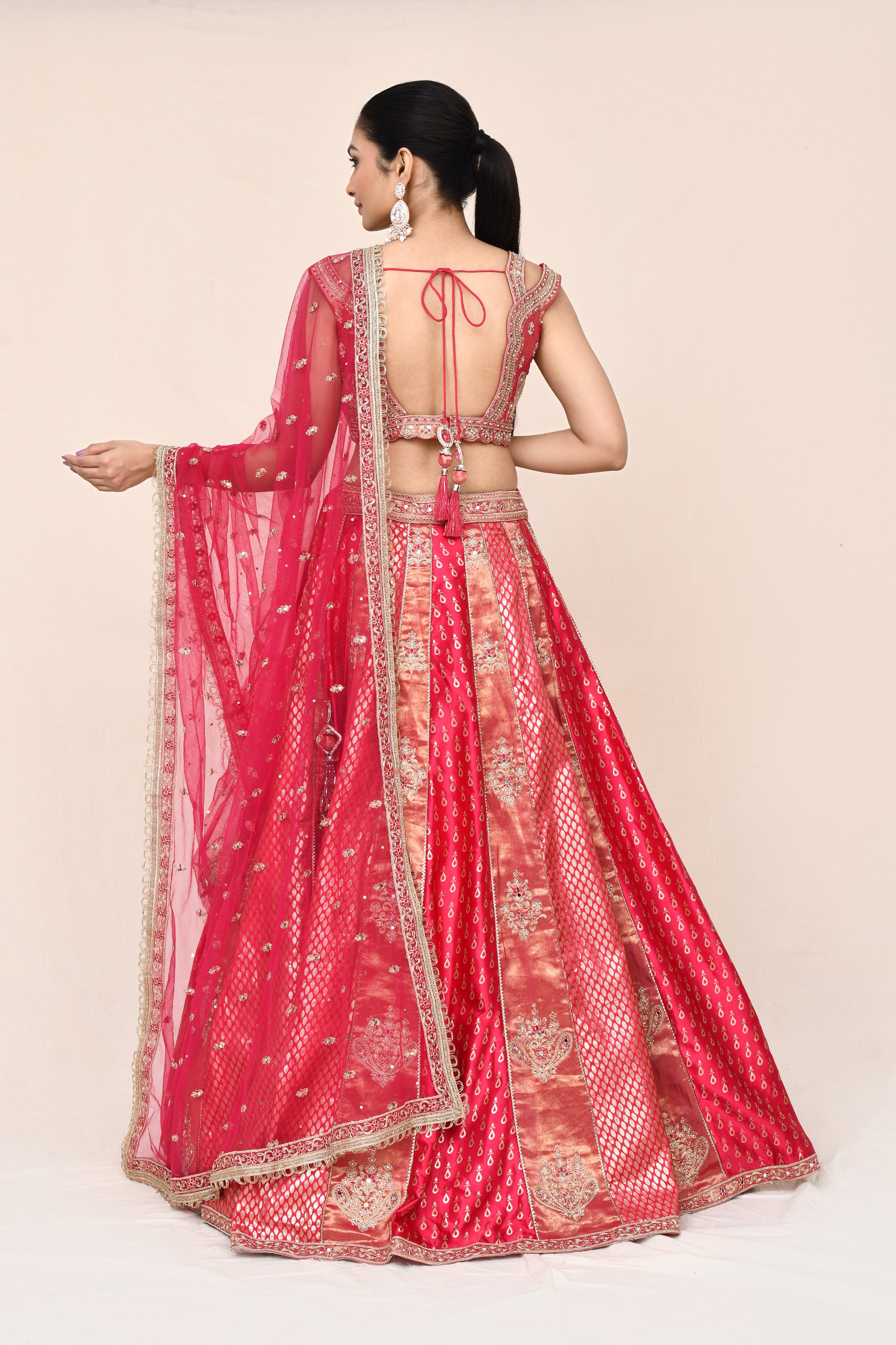 "MANSI 006" Magenta Pure Banarasi Silk Lehenga With Stitched Blouse