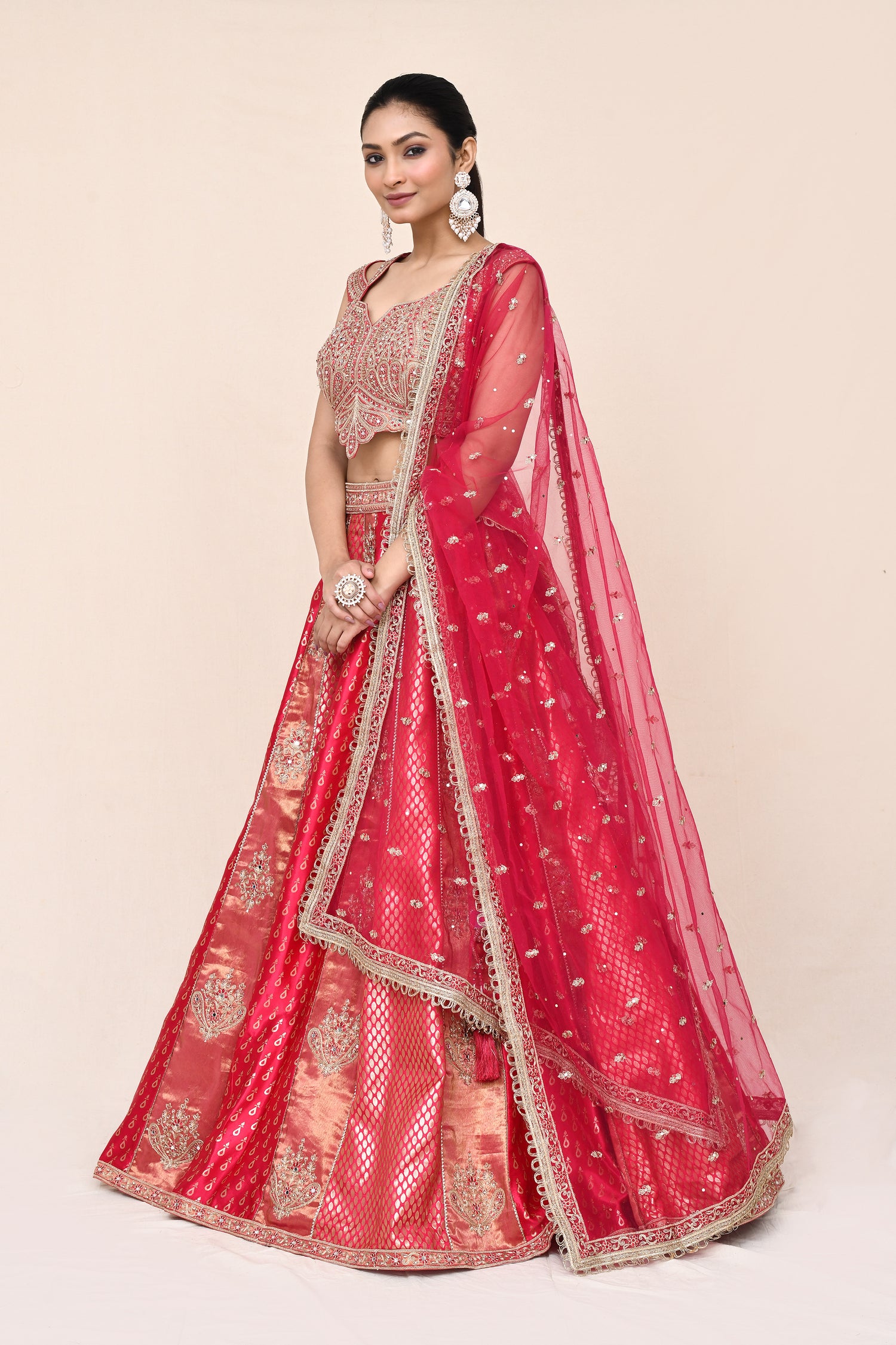 "MANSI 006" Magenta Pure Banarasi Silk Lehenga With Stitched Blouse