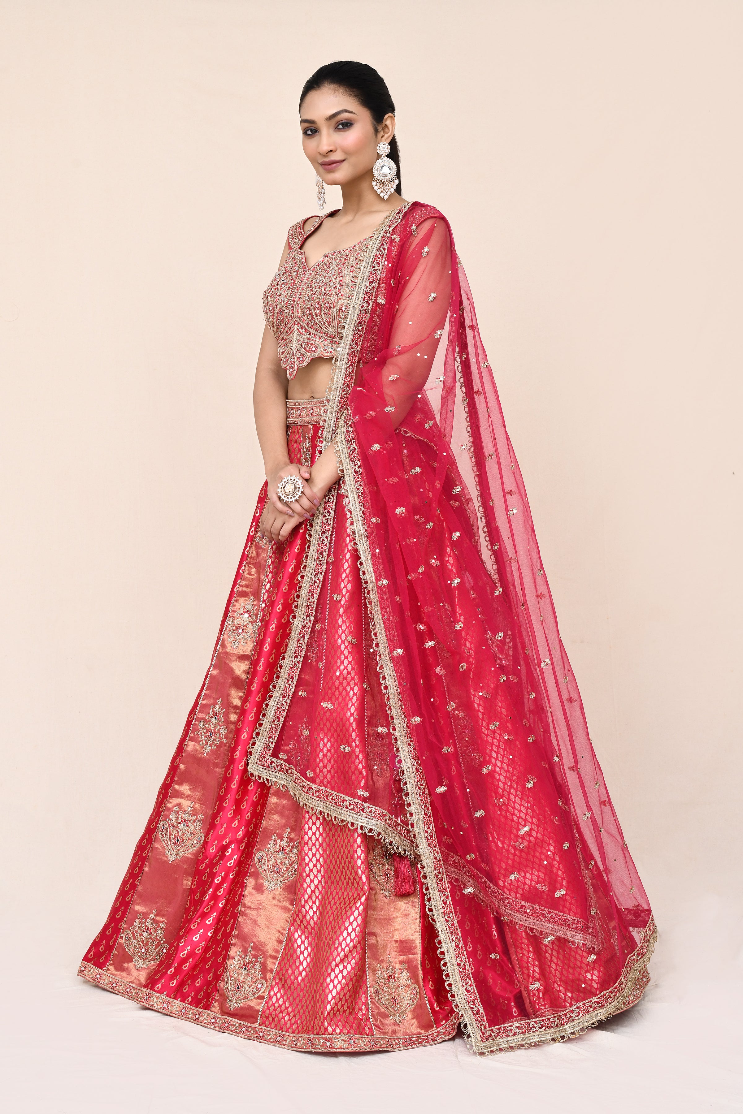 "MANSI 006" Magenta Pure Banarasi Silk Lehenga With Stitched Blouse
