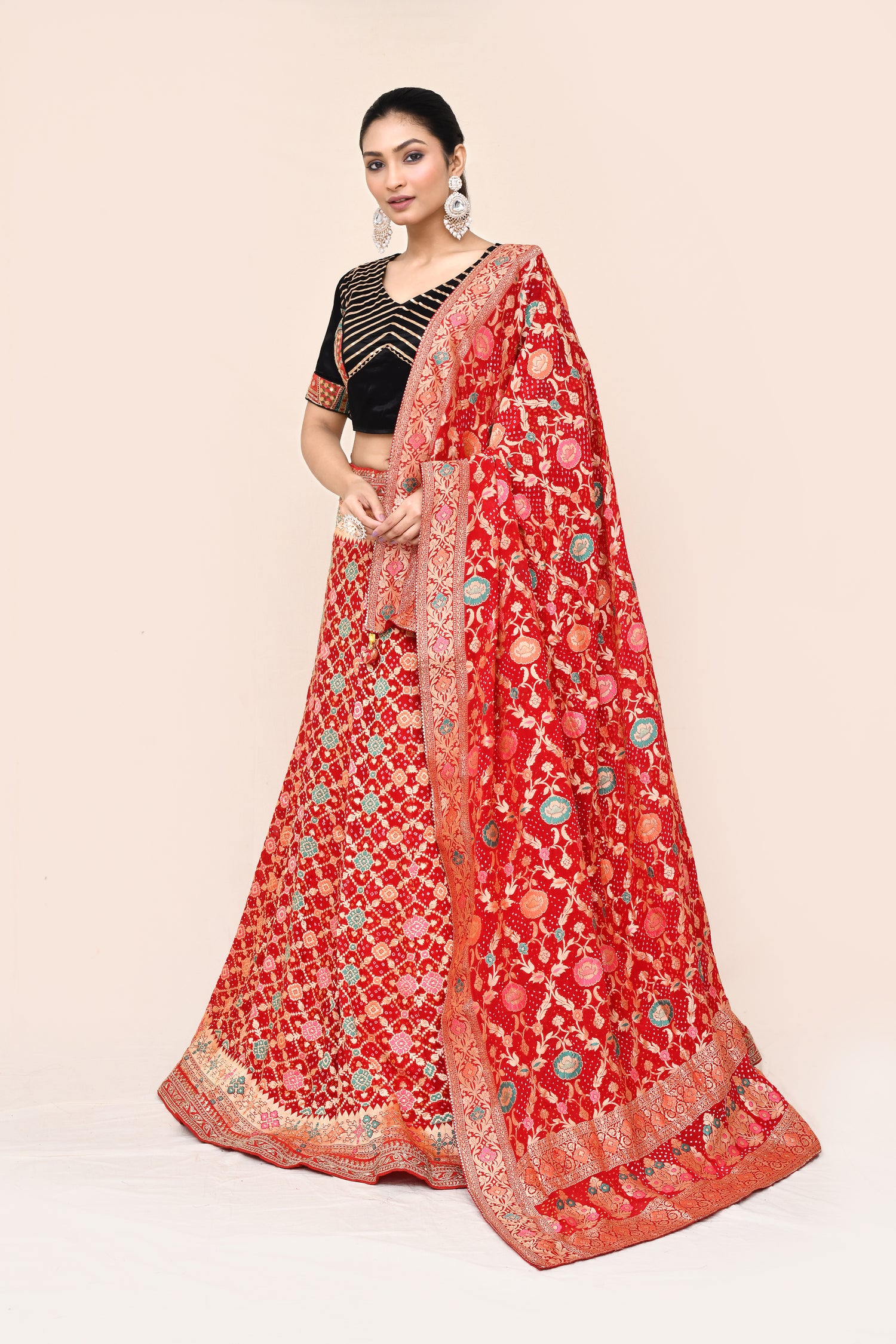 "MANSI 008" Pure Cherry Red Khaddi Georgette Lehenga