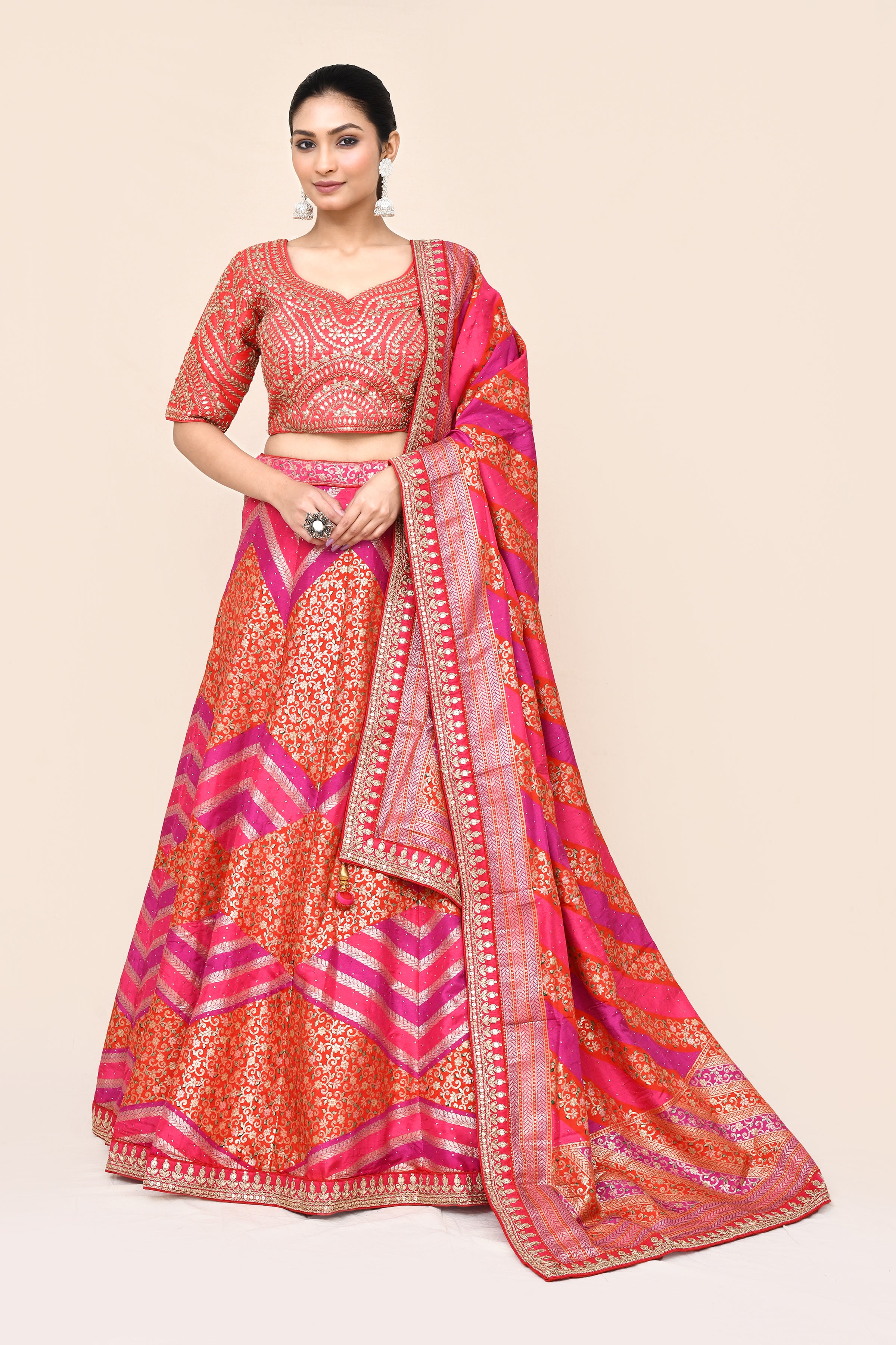 "MANSI 014" Pure Red Banarasi Lehenga