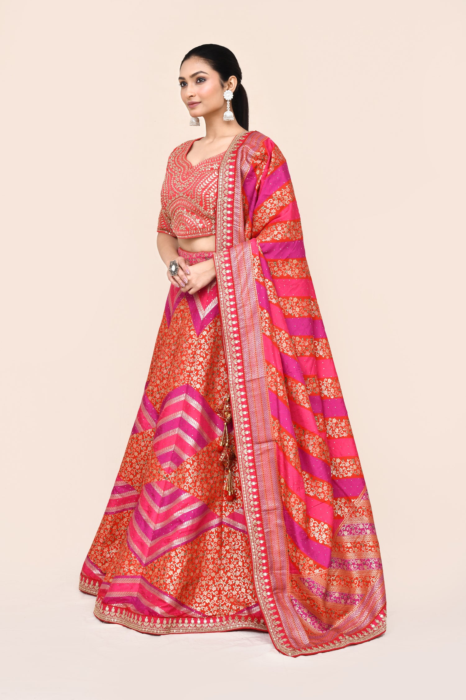 "MANSI 014" Pure Red Banarasi Lehenga