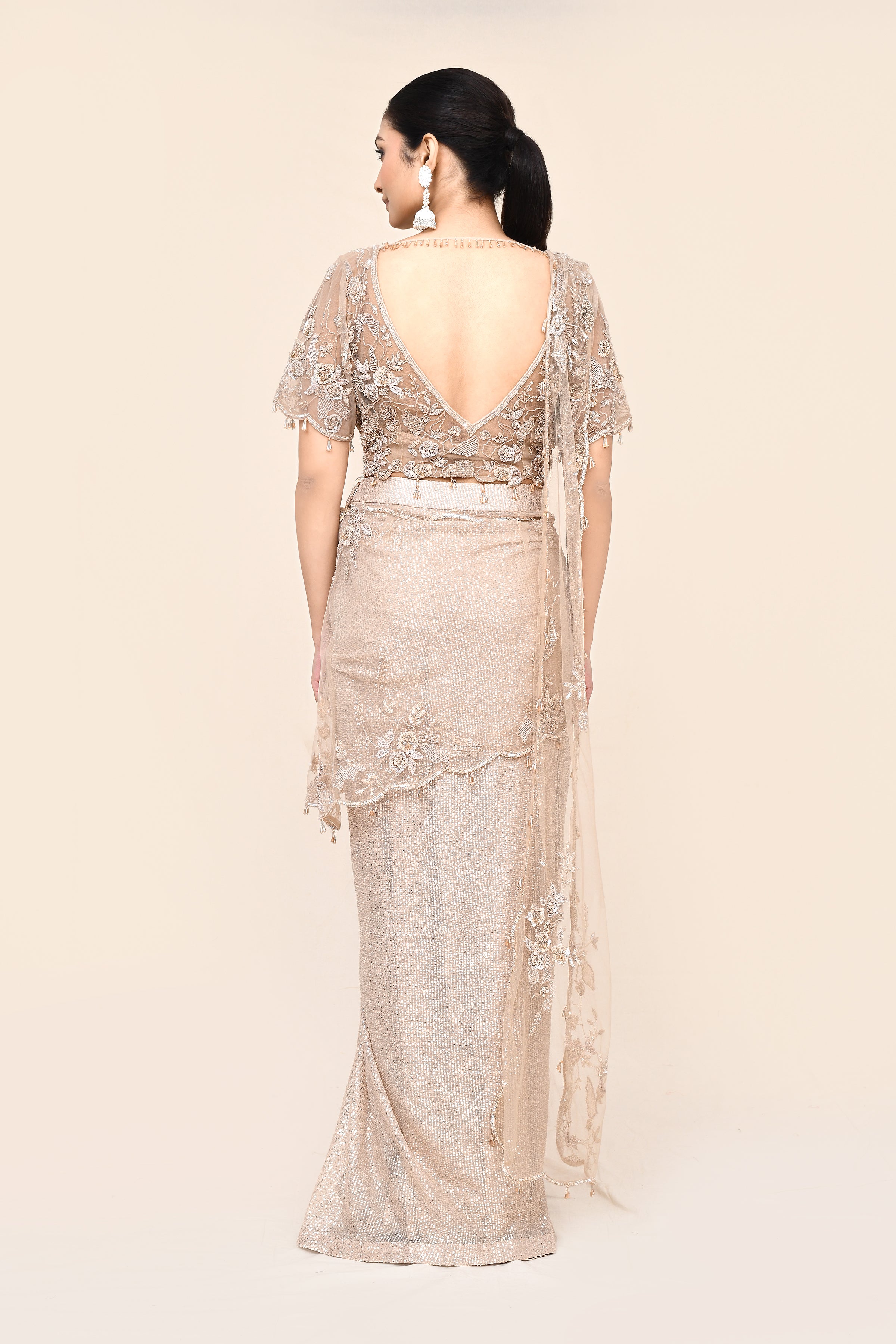 "VIRASAT 196" Chiku Color Pure Designer Stitch Saree