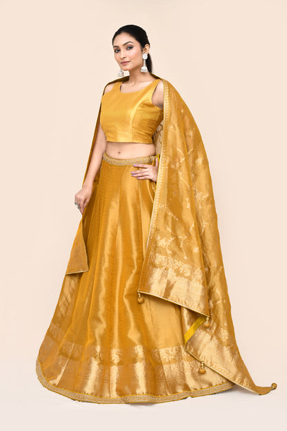 "Ranjitha" Mustard Pure Banarasi Silk Lehenga