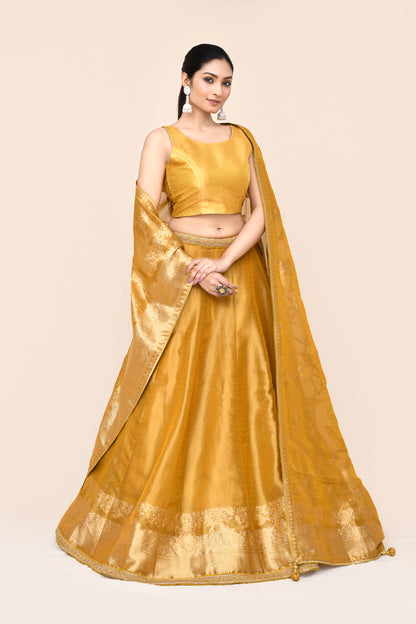"Ranjitha" Mustard Pure Banarasi Silk Lehenga