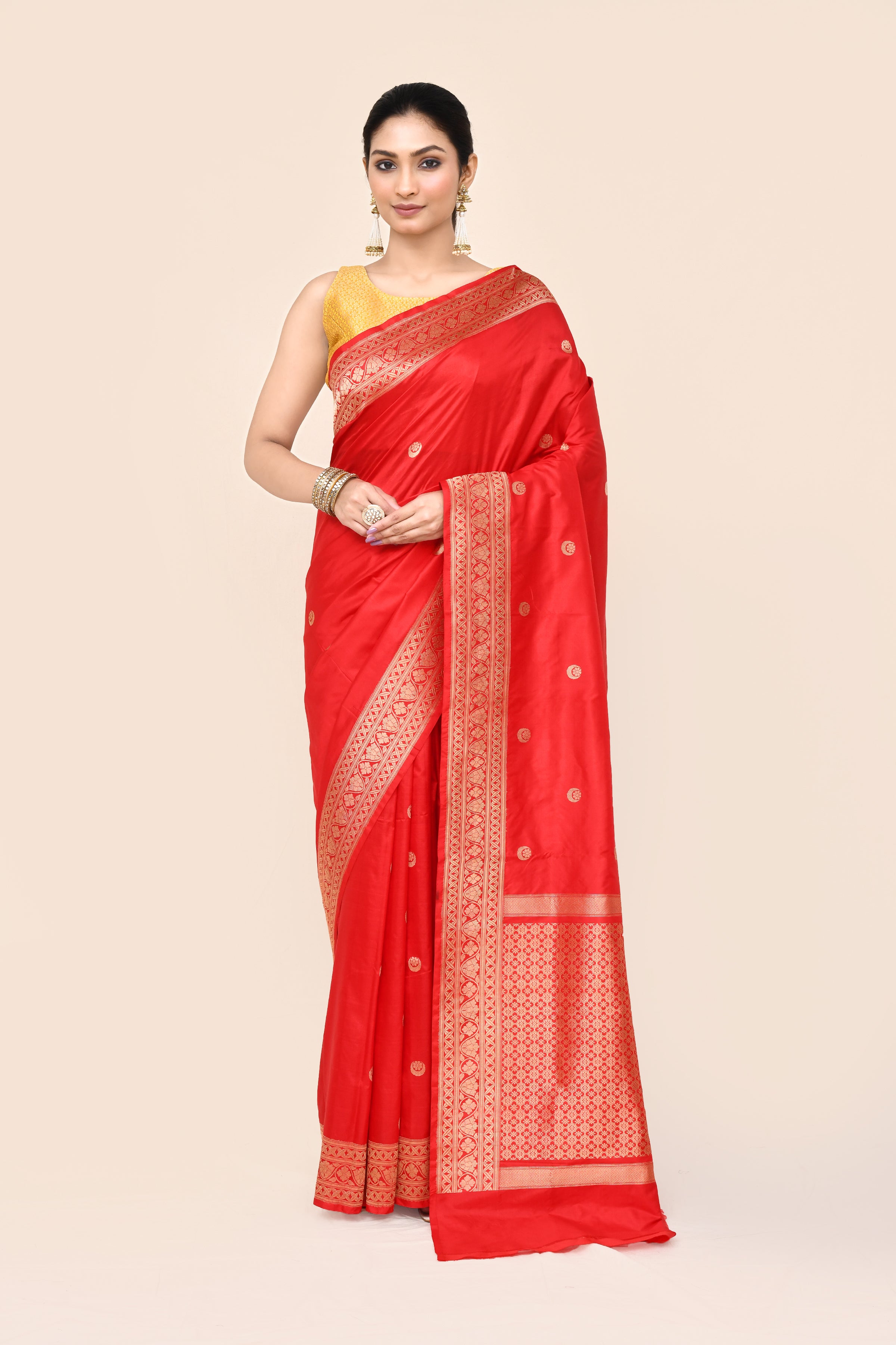 "VIRASAT 166" Red Pure Katan Handloom Kadhua Chand Boota Saree