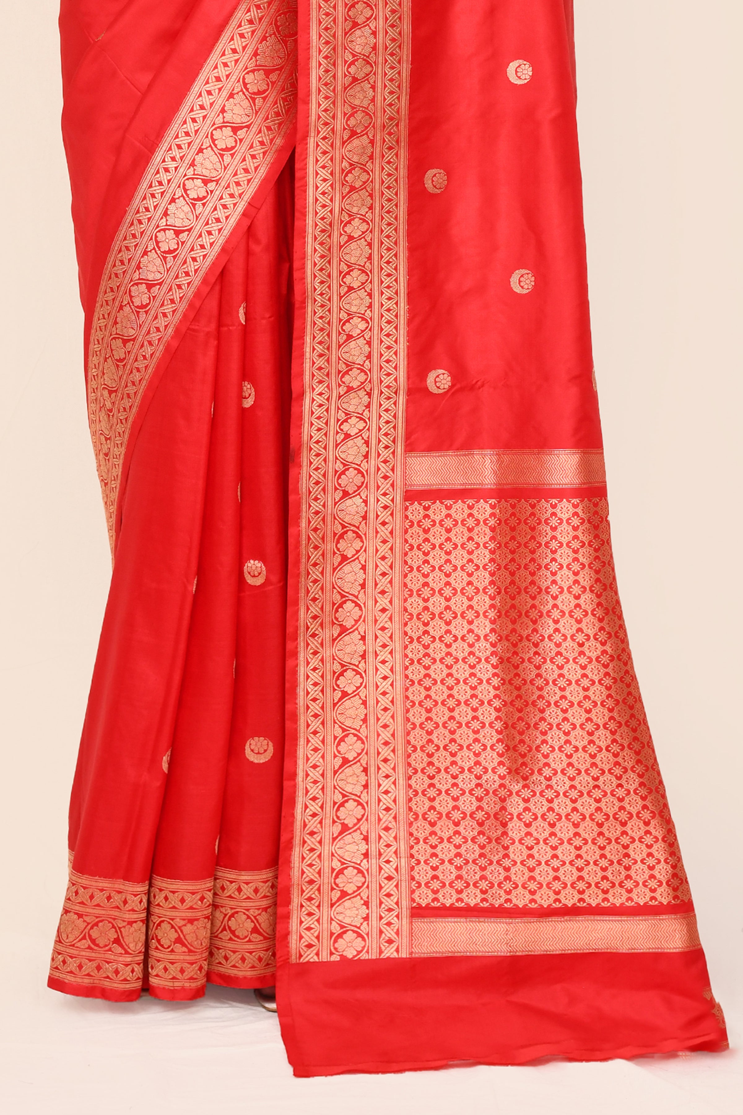 "VIRASAT 166" Red Pure Katan Handloom Kadhua Chand Boota Saree