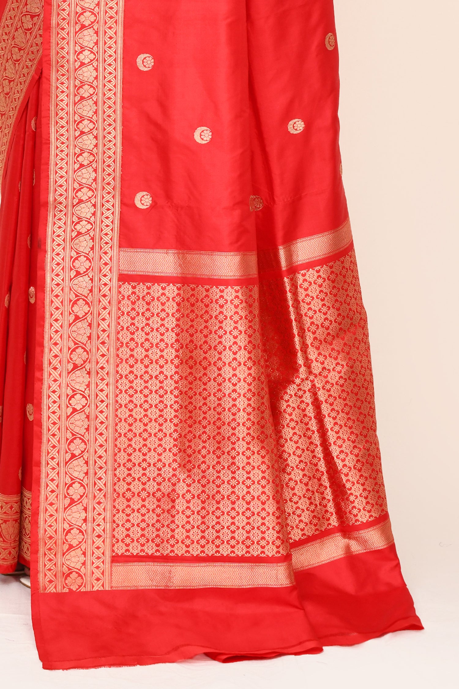 "VIRASAT 166" Red Pure Katan Handloom Kadhua Chand Boota Saree