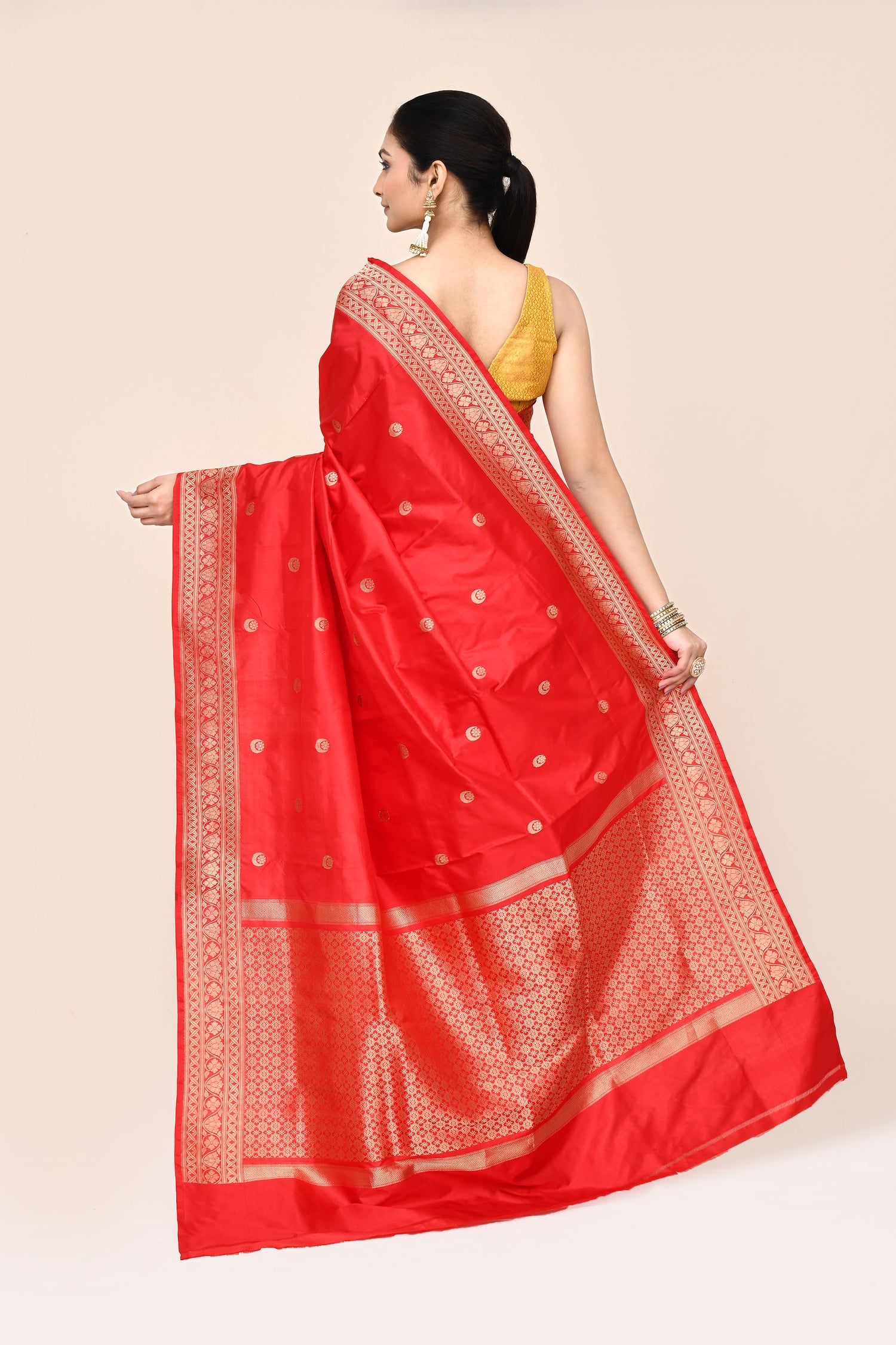 "VIRASAT 166" Red Pure Katan Handloom Kadhua Chand Boota Saree
