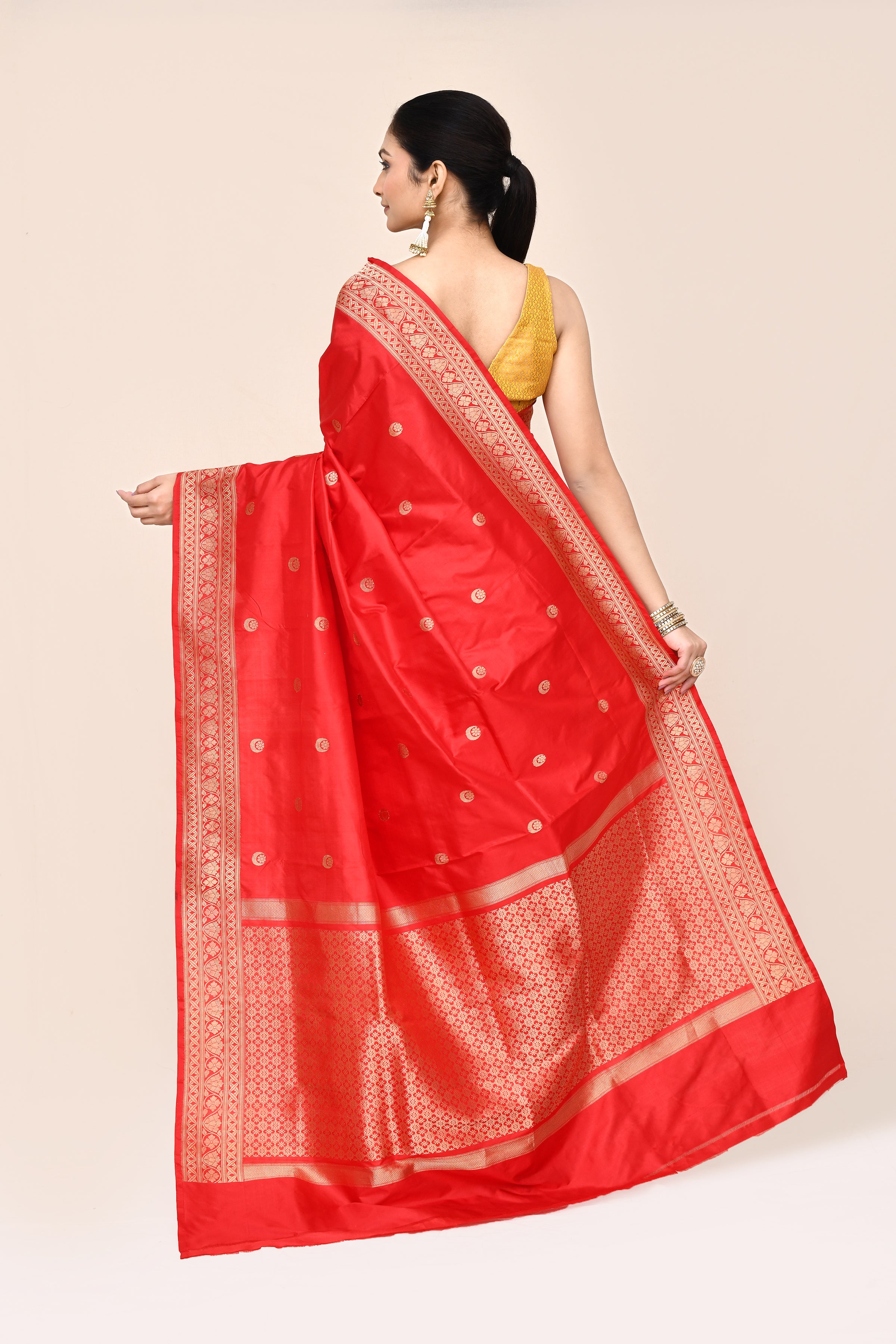 "VIRASAT 166" Red Pure Katan Handloom Kadhua Chand Boota Saree