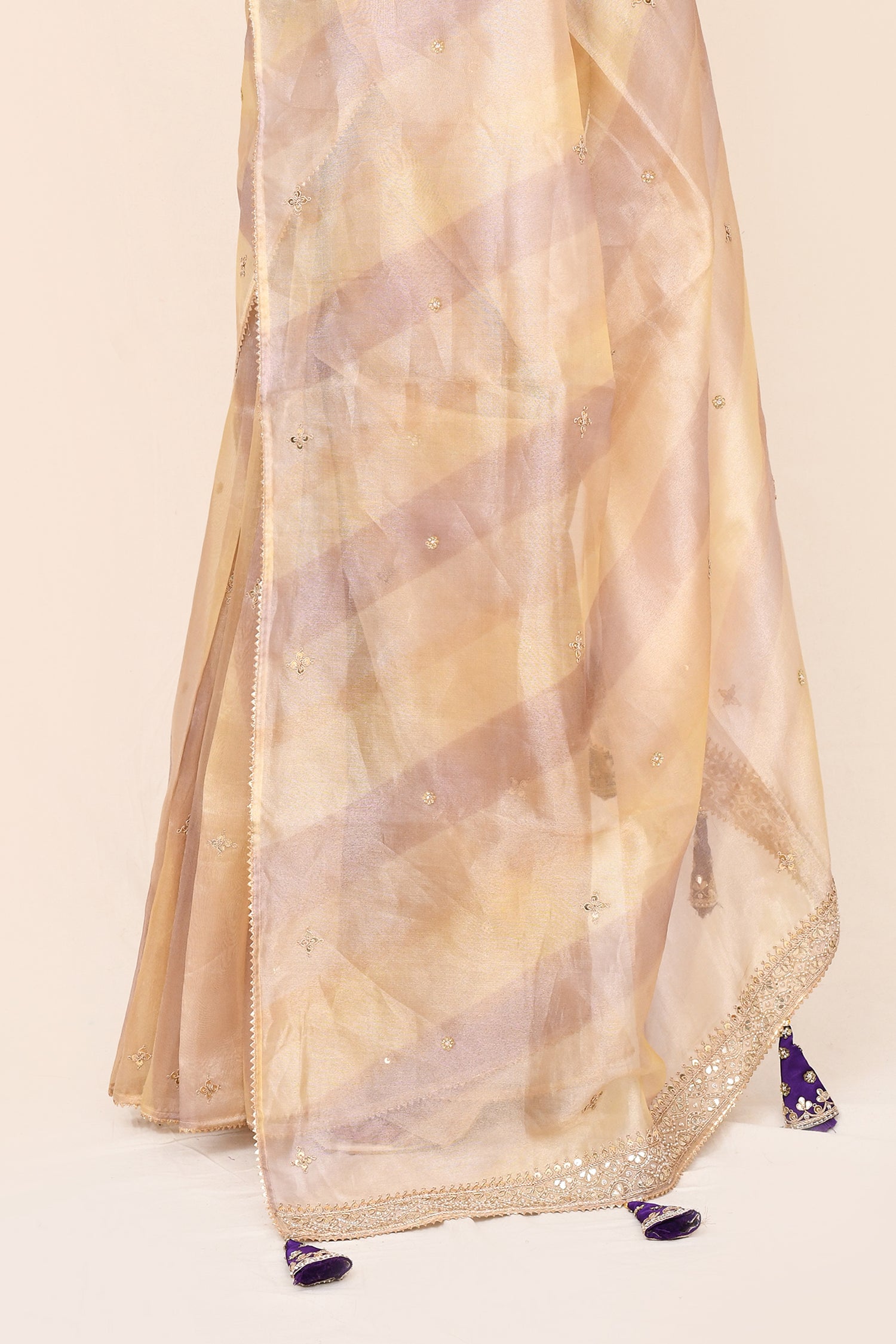 "VIRASAT 197" Cream Shade Of Pink Pure Banarasi Tissue Silk Gota Patti Work Saree