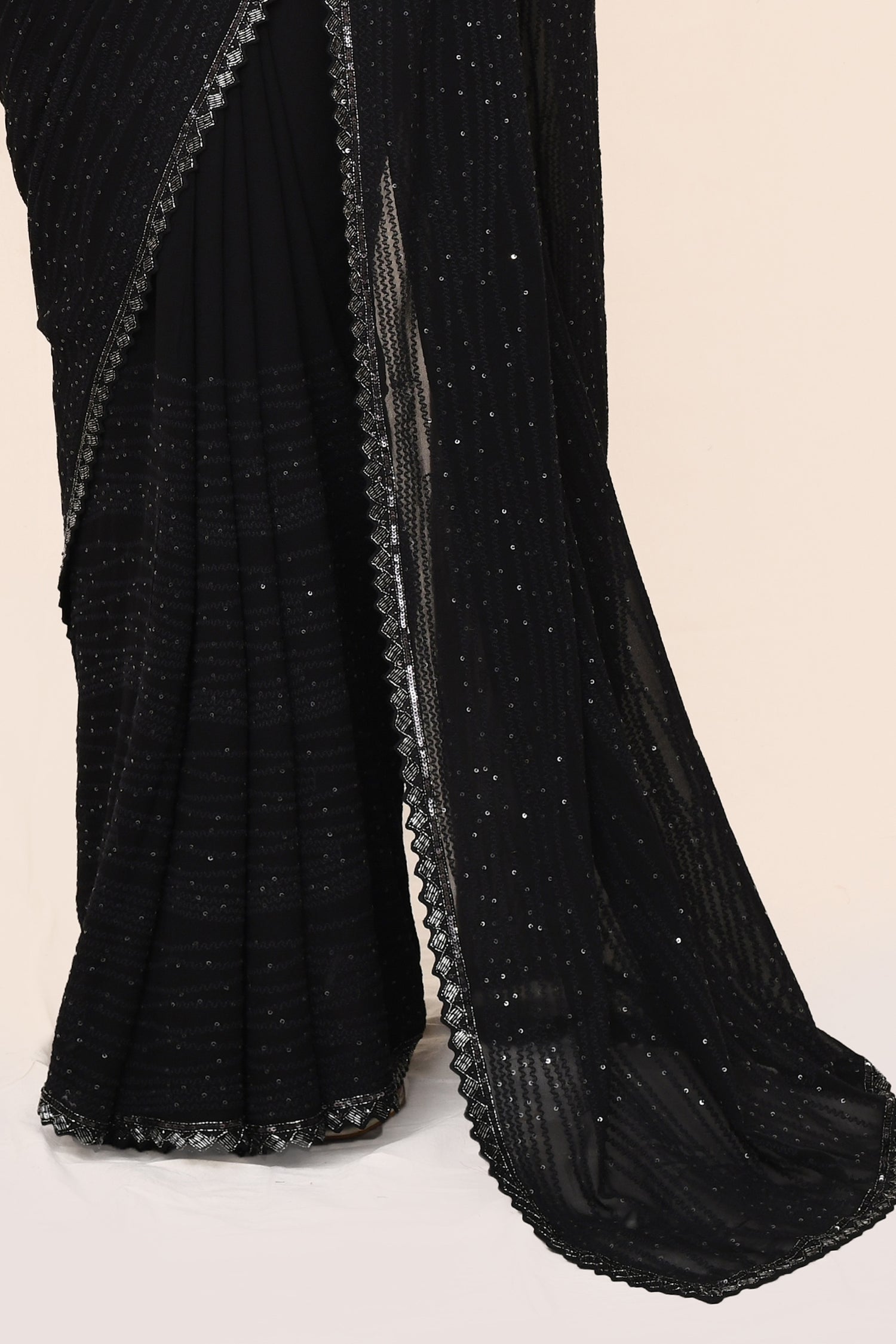 "VIRASAT 198" Black Pure Georgette Designer Saree With Stitched Blouse