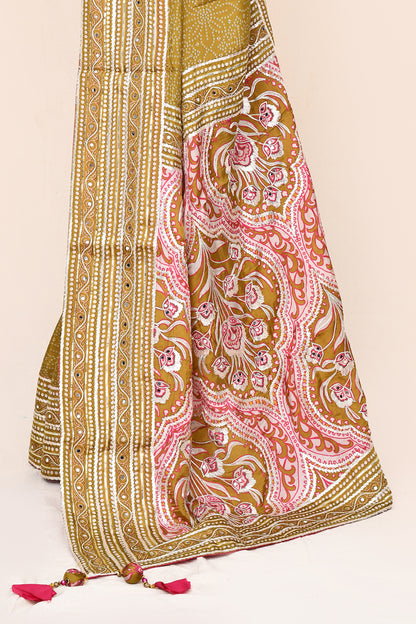 "Shradda" Brown Pure Designer Gota Patti Work Saree