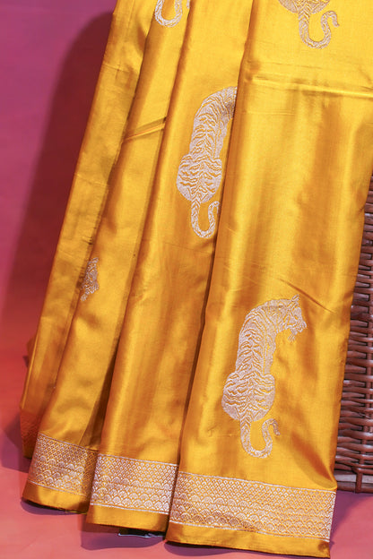 "Virasat 268" Banarasi Pure Satan Silk Kadwa Weave With Bengal Tiger Motive Saree