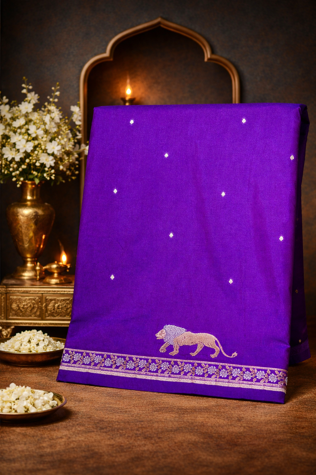 Waah Banaras 108: Royal Violet Semi Katan Banarasi Saree with Sona Rupa Zari &amp; Heritage Motifs