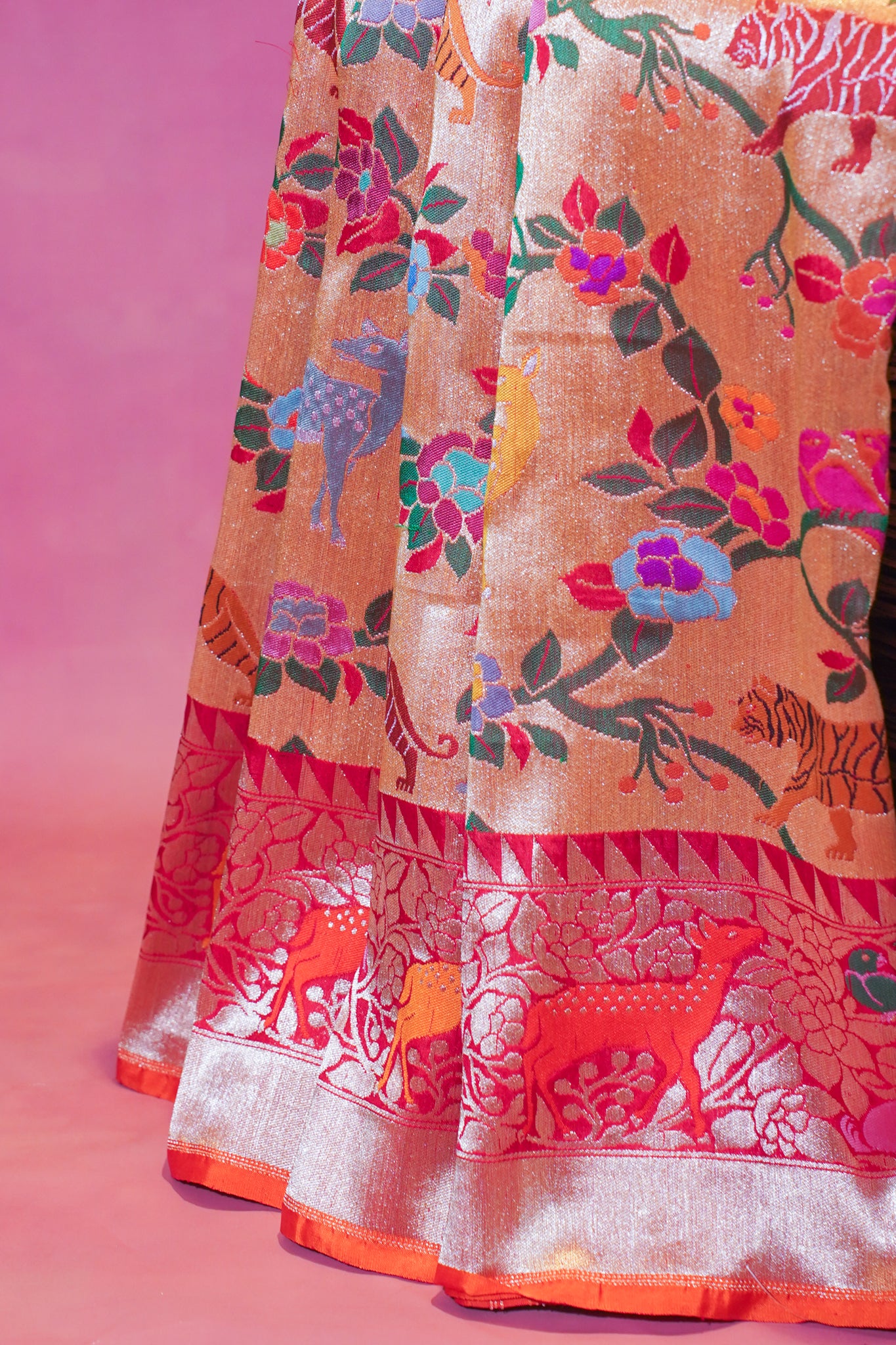 "VIRASAT 272" Pure Handloom Katan Banarasi Kadwa Jaal Pathani Real Shikargah Saree