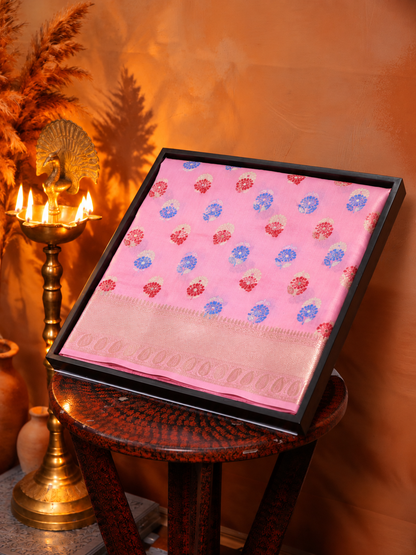 "VIRASAT 213" Banarasi Pure Katan Kadwa Handloom Saree with Resham Floral and Meenakari Work