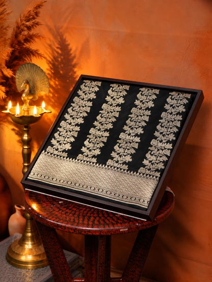 "VIRASAT 186" Pure Handloom Katan Silk With Elegant Vertical Stripes with Traditional Border &amp; Pall
