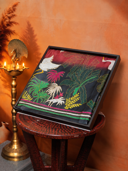 Virasat 360: Tri-Tone Ombre Pure Tussar Silk Saree with Cross Stitch Art | Silk Mark Certified