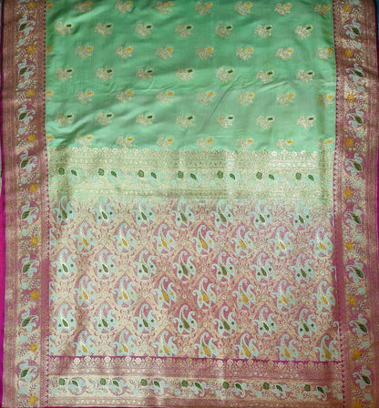 Pista Green Pure Handloom Banarasi Silk Saree