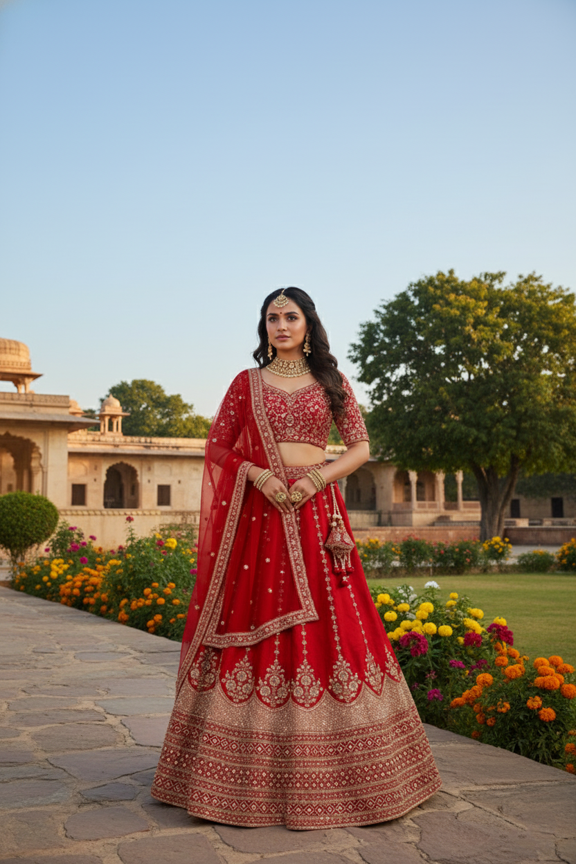 "Mansi 064" Banarasi Handwork Cut-Dana Work Silk Lehenga