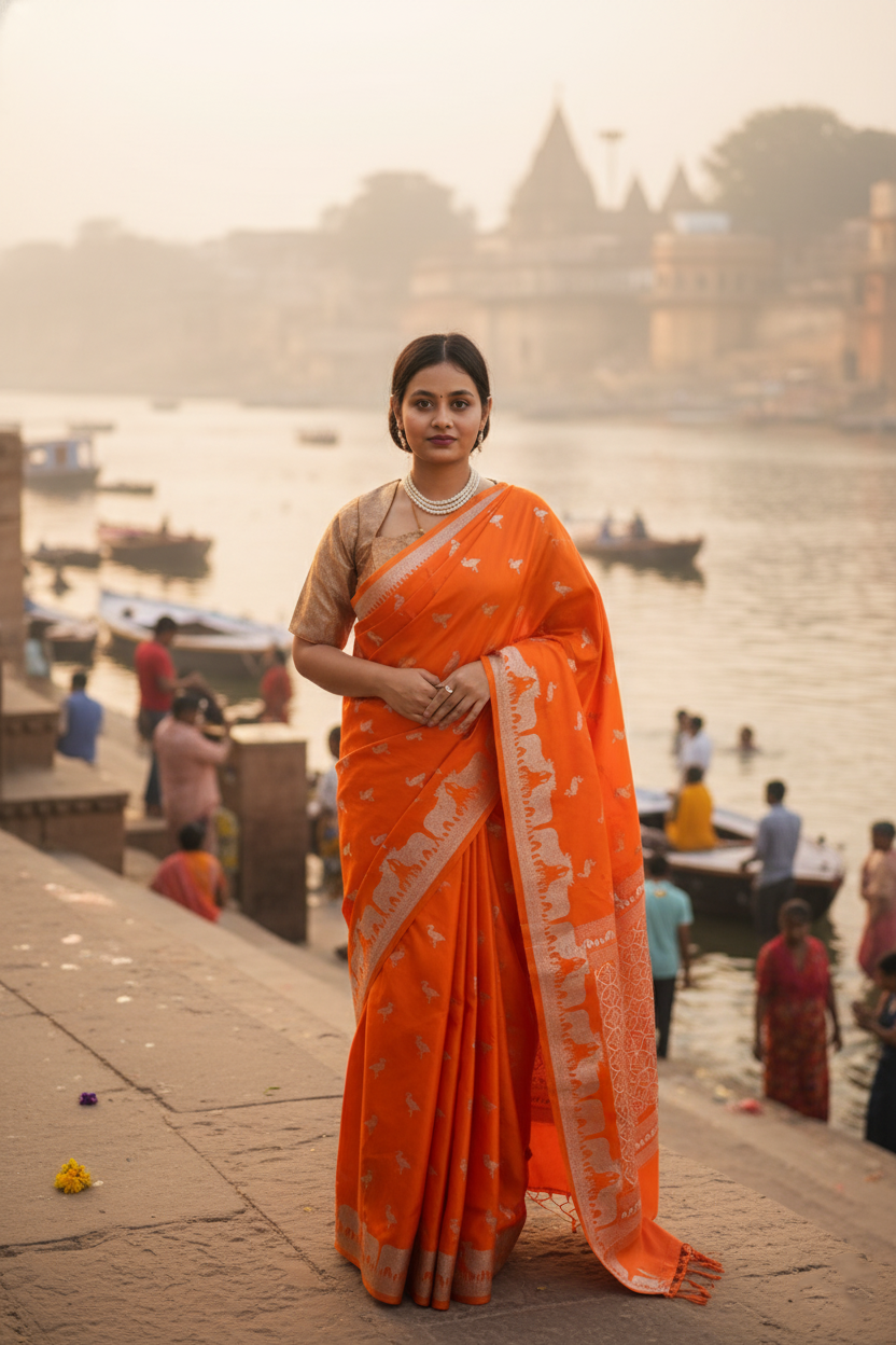 "Waah Banaras 096" Banarasi Soft Mashru Silk Saree With Nandi Buta Shikargah 100% Pure Vegan
