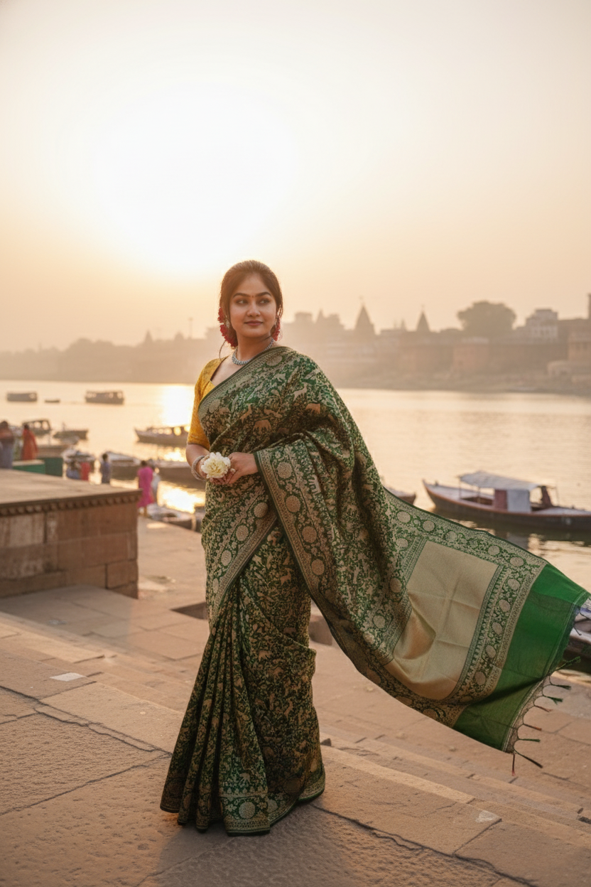 "VIRASAT 265" Banarasi Pure Brocade Zari Shikargah Silk Saree