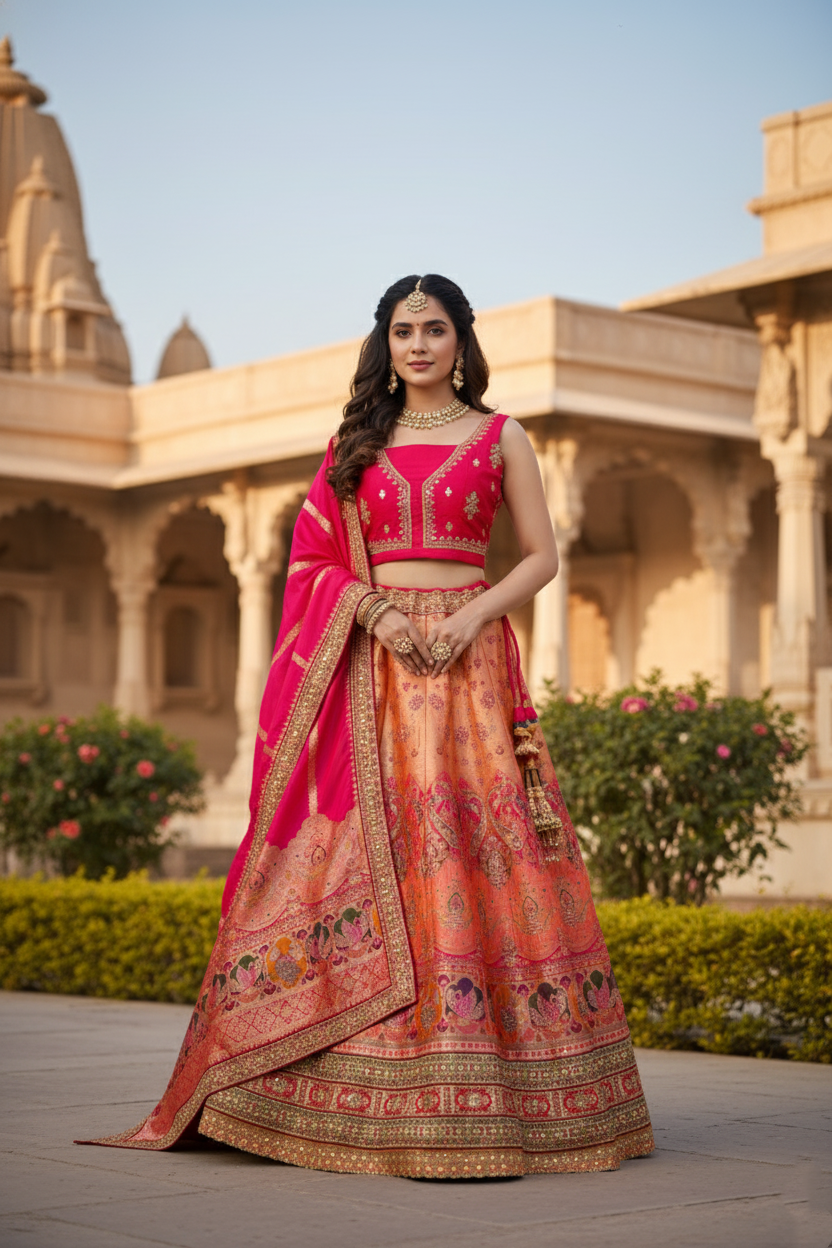 "Mansi 066" Banarasi Meenakari AD Work Silk Lehenga
