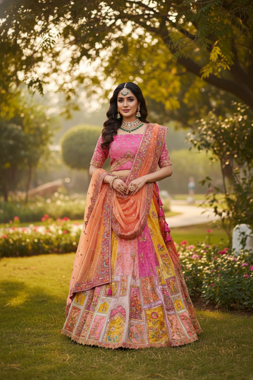 "Mansi 059" Banarasi Rangkat Pattern Kadhai Work Tissue Silk Lehenga