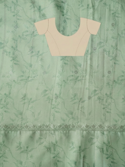 "UTSAV BANARAS 240" Banarasi Nature-Inspired Pastel Green Block Print Soft Silk Saree