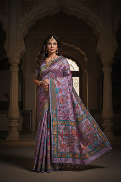 "Waah Banaras 077" Banarasi Lavender Meenakari Mashru Silk Saree