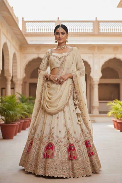 "Mansi 068" Banarasi Tissue Silk Dazzling Cut Dana Hand-Work Traditional Lehenga
