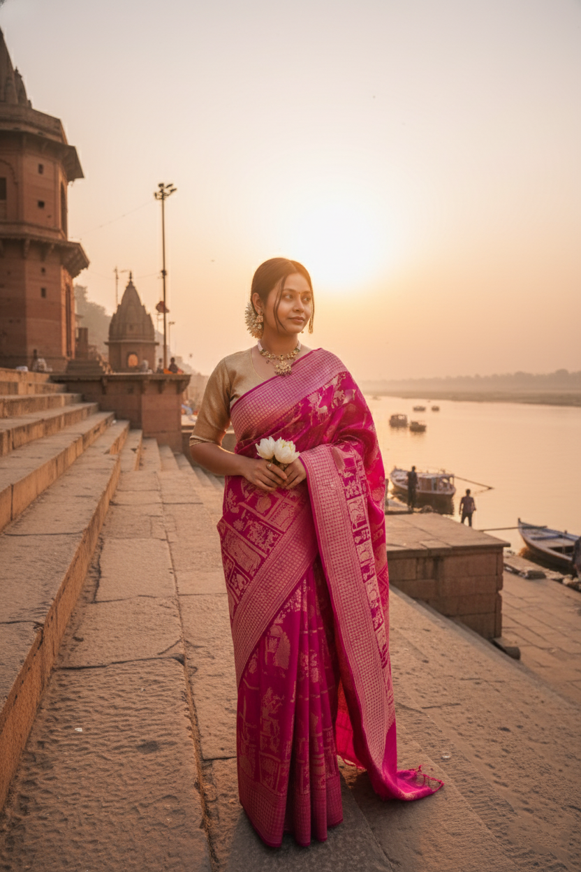 "Virasat 271" Banarasi Uppada Silk With Brocade Traible Motive Saree