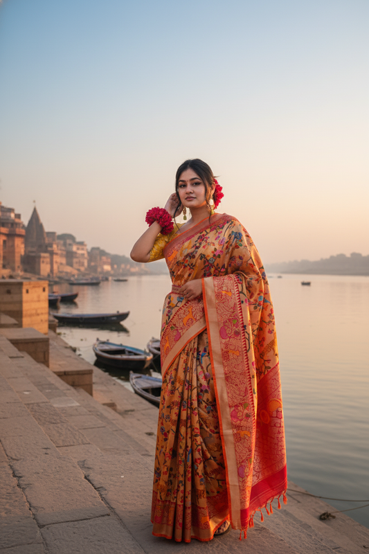 "Virasat 272" Banarasi Kadwa Jaal Pathani Real Shikargah Saree
