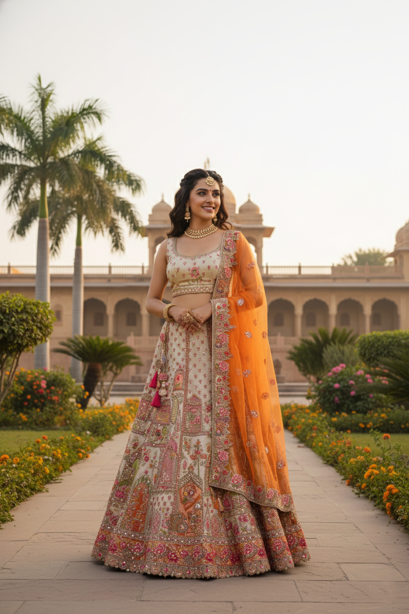 "Mansi 060" Banarasi Rangkat Pattern Kadhai Work Tissue Silk Lehenga