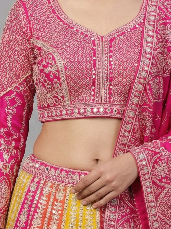 "Mansi 011" Banarasi Multicolor Lehenga With Stitched Blouse