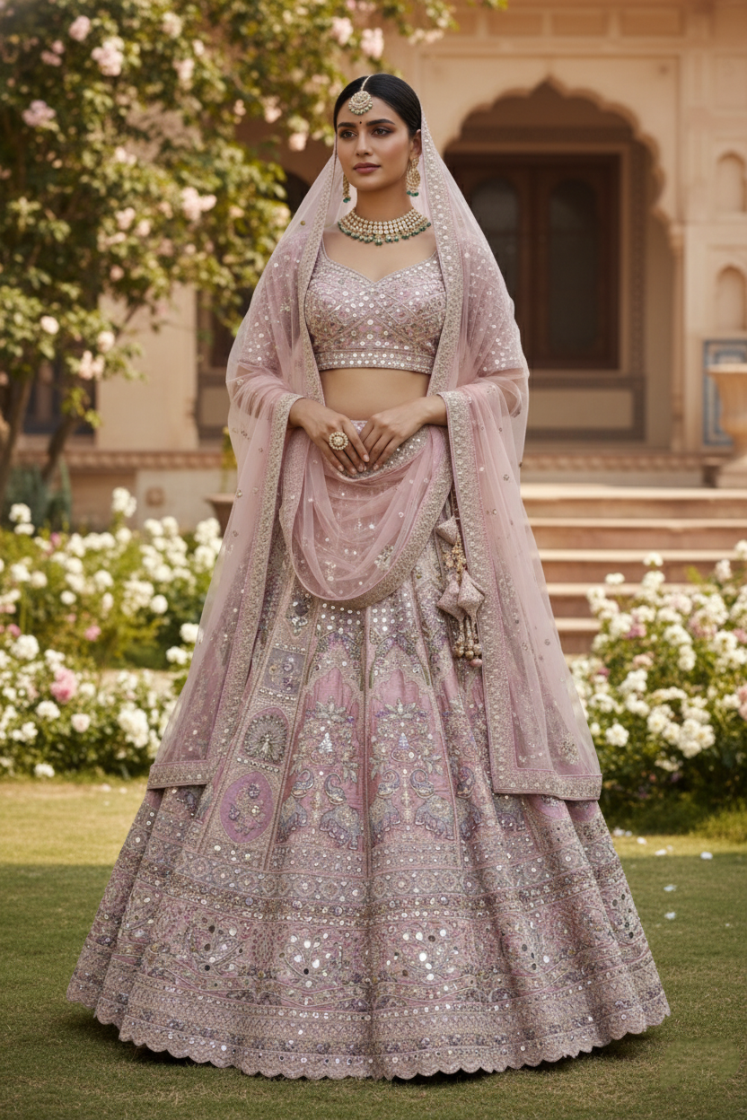 "Mansi 062" Banarasi Kadhai Work Sequence Silk Lehenga