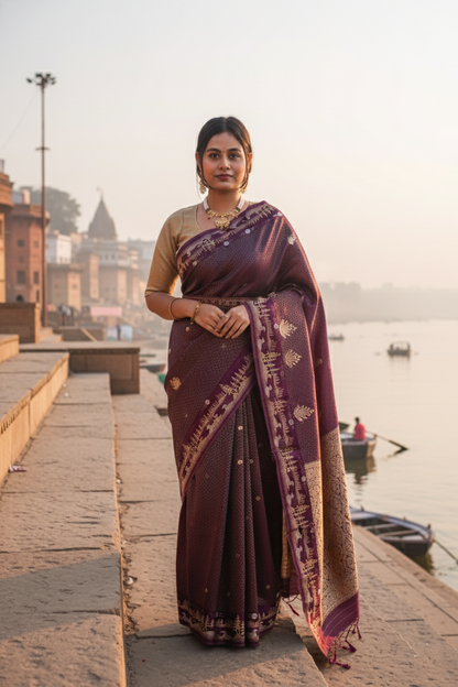 "Waah Banaras 098" Banarasi Soft Mashru Silk With Brocade Work 100% Pure Vegan