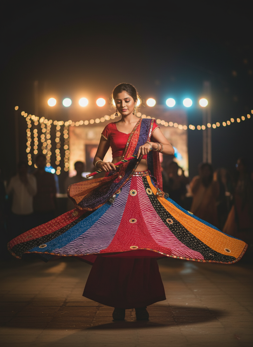 "MANSI 054" Banarasi Georgette Skirt with Bandhani Print & Mirror Work Detailing