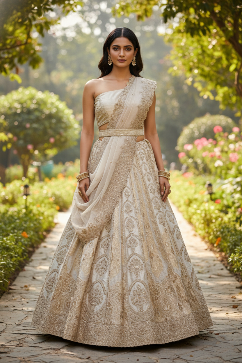 "Mansi 065" Banarasi Weaving Kadhai-Work Lehenga