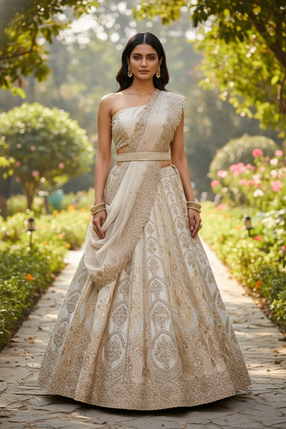 "Mansi 065" Banarasi Weaving Kadhai-Work Lehenga