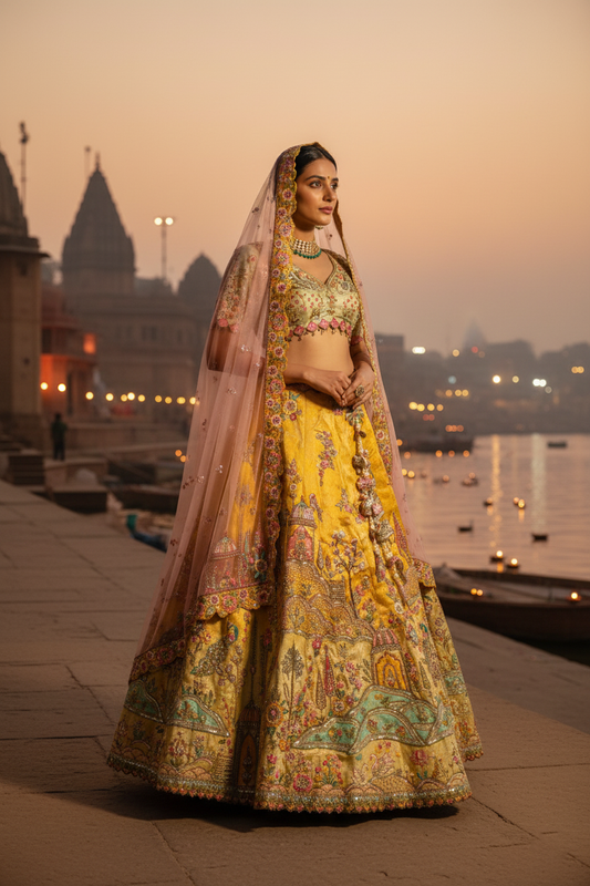 "MANSI 043" Banarasi Tanchui Silk Rangkat Lehenga With Sequence & Moti Work