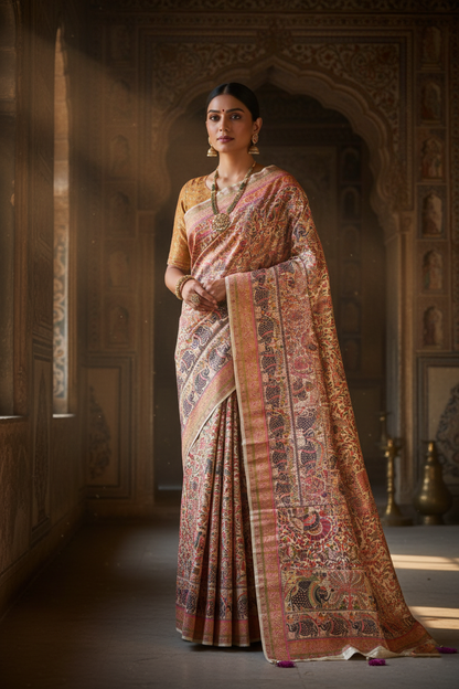 "Waah Banaras 082" Banarasi Multi-Color Meenakari Pashmina Silk Saree