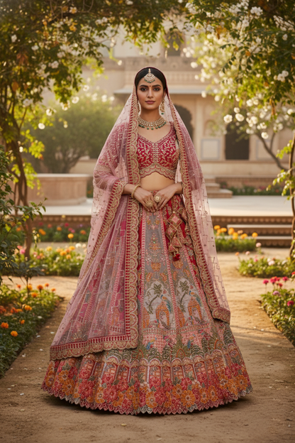 "Mansi 063" Banarasi Meenakari Kadhai Work Silk Lehenga