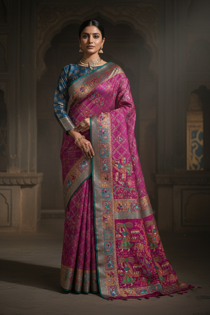 "Waah Banaras 071" Banarasi Vibrant Dual-Tone Shades Meenakari Pashmina Silk Saree