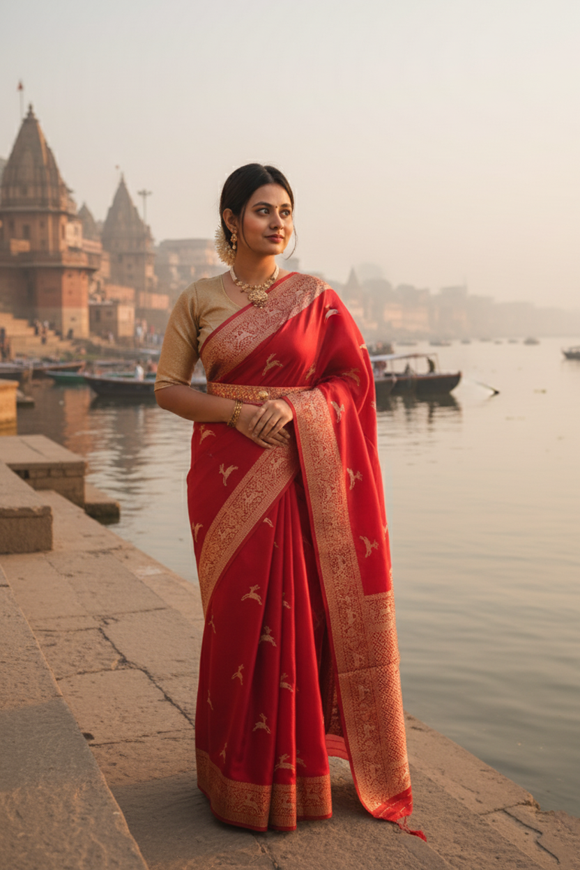 "Waah Banaras 099" Banarasi Mashru Silk Customized Work Super Soft Satan Saree 100% Pure Vegan