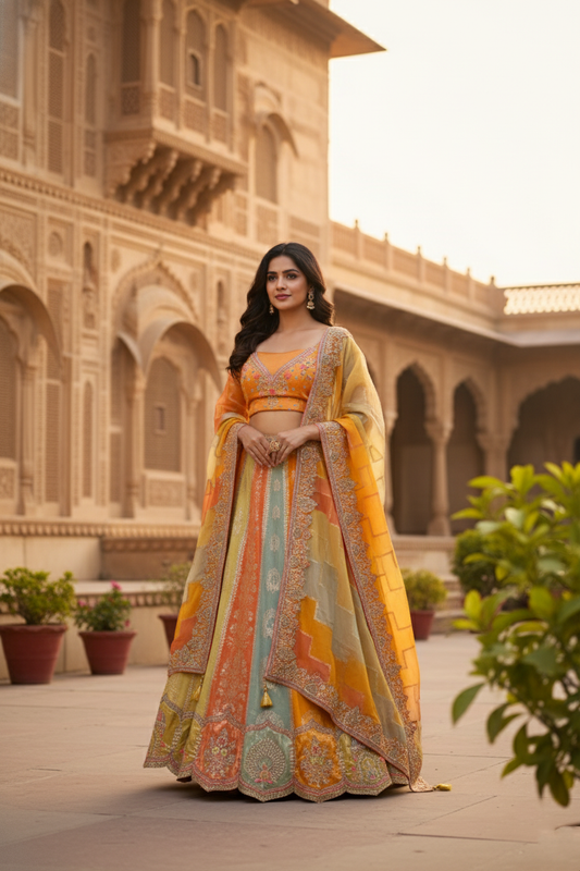 "Mansi 061" Banarasi Rangkaat Pattern Kadhai Work Tissue Silk Lehenga