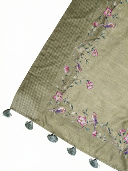 "UTSAV BANARAS 280" Banarasi Nature-Inspired Mehandi Aari Pita Work Matka Silk Saree